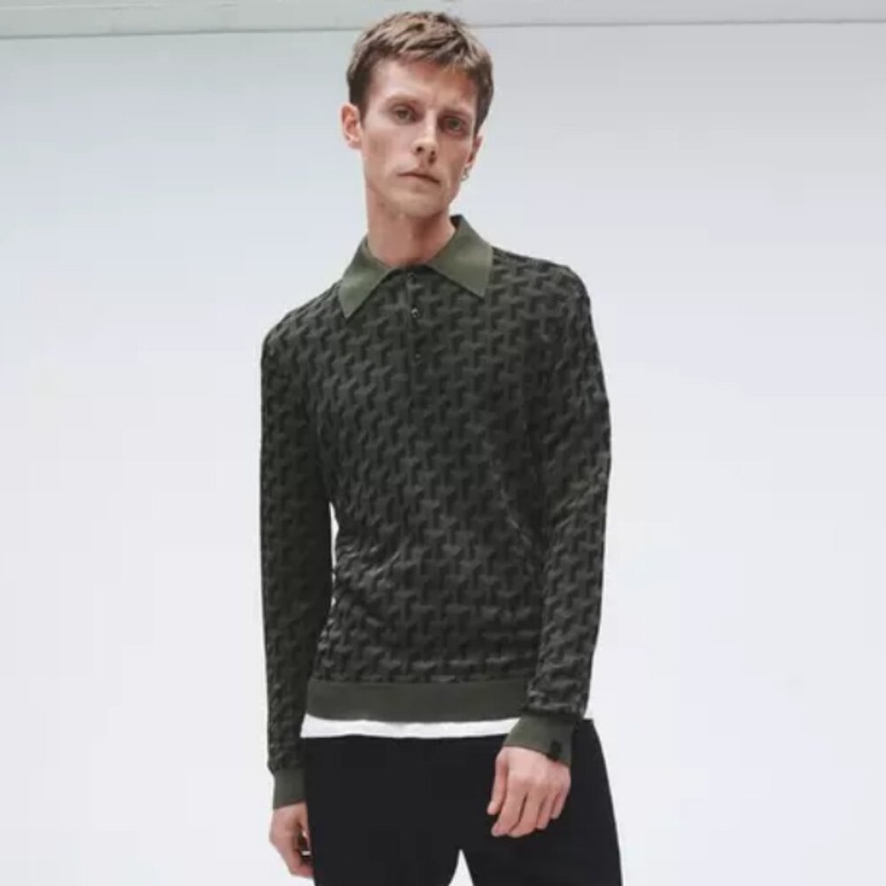 rag & bone Men's Army Vaughn Viscose Long Sleeve Polo - New with Tags